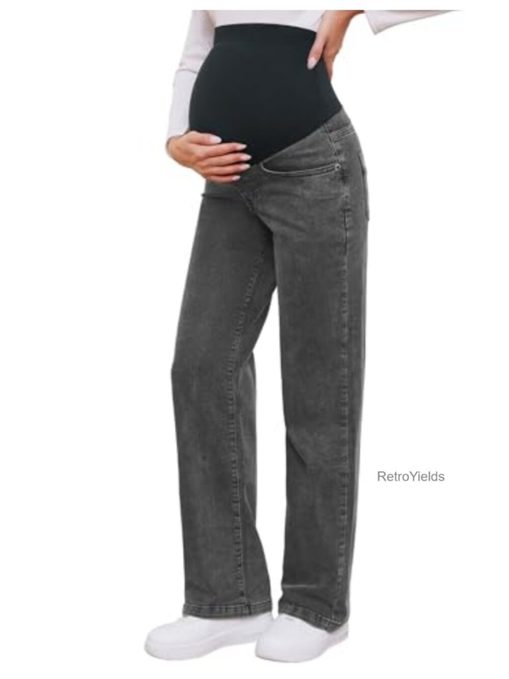 Women's Maternity Straight Leg Relaxed Fit Over Belly Denim Jeans Pockets